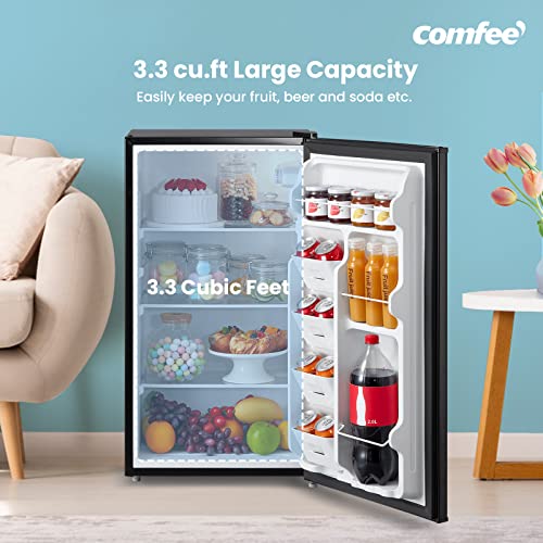 COMFEE' Compact Refrigerator Mini 3 Removal Glass Shelves, Energy Saving, Small Fridge for Bedroom Office Garage Dorm