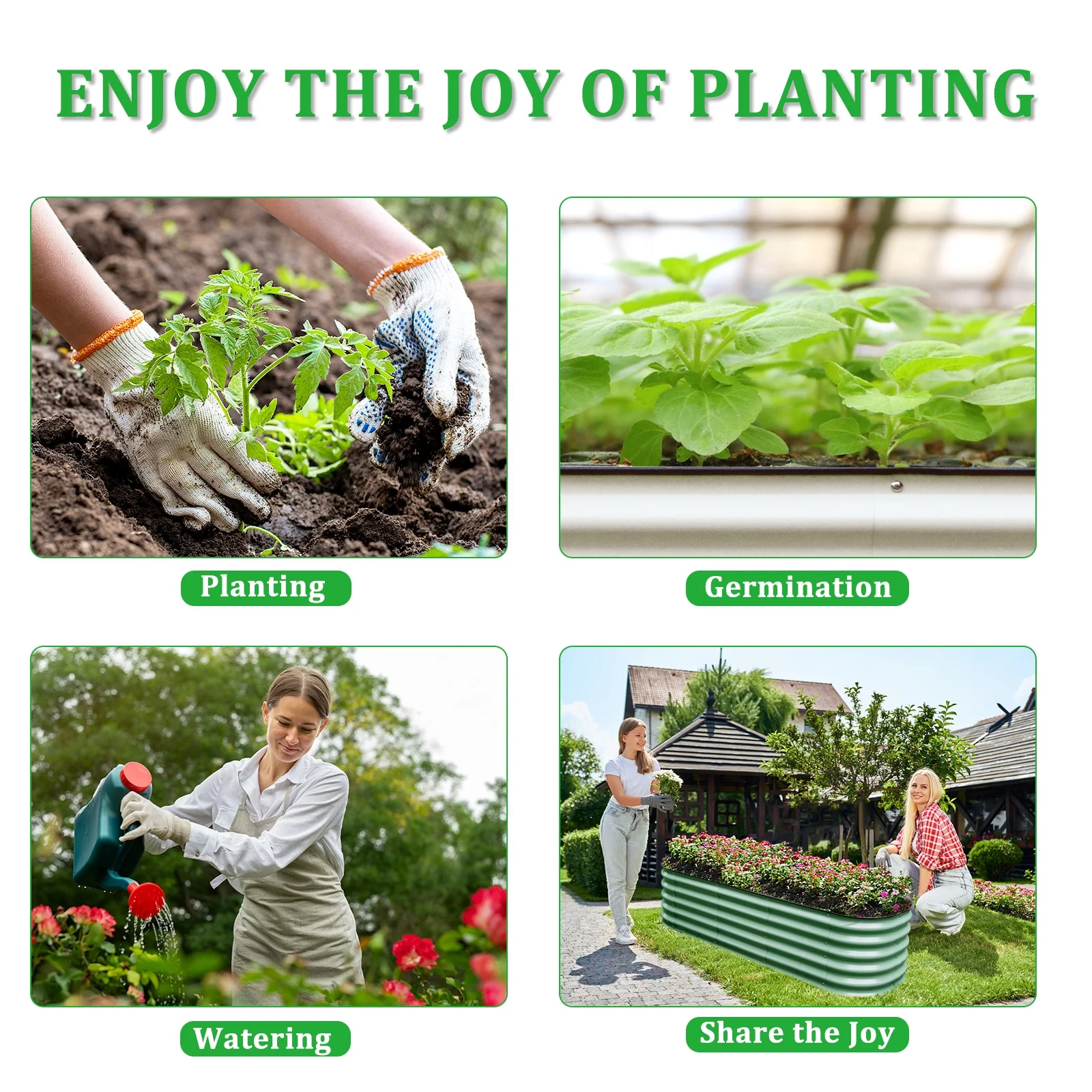 VEGEGA 17" Tall 6-In-1 Modular Corrugated Metal Raised Garden Bed Kit Planter for Grass, Lawn, Yard - White 6.5'x2'