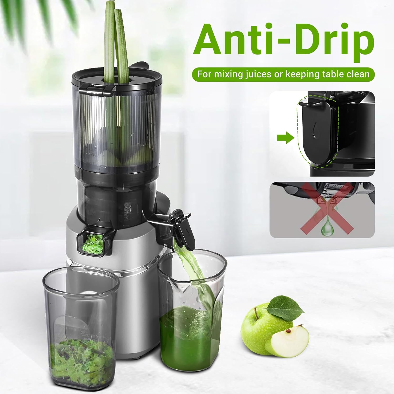Juicer Machines, AMZCHEF 5.3-Inch Self-Feeding Masticating Juicer Fit Whole Fruits & Vegetables, Cold Press Electric Juicer Machines with High Juice Yield, Easy Cleaning, BPA Free, 250W