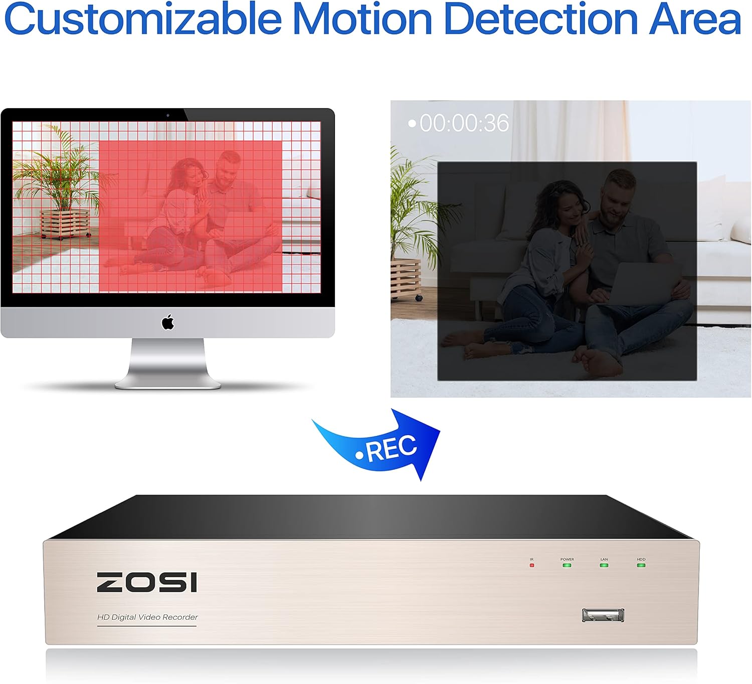 ZOSI H.265+ 8CH 5MP Lite 4-in-1 Surveillance DVR Recorders with Hard Drive 2TB for HD-TVI, CVI, CVBS, AHD 960H/720P/1080P/5MP CCTV Security Cameras System, Motion Detection, Remote Viewing,Alert Push