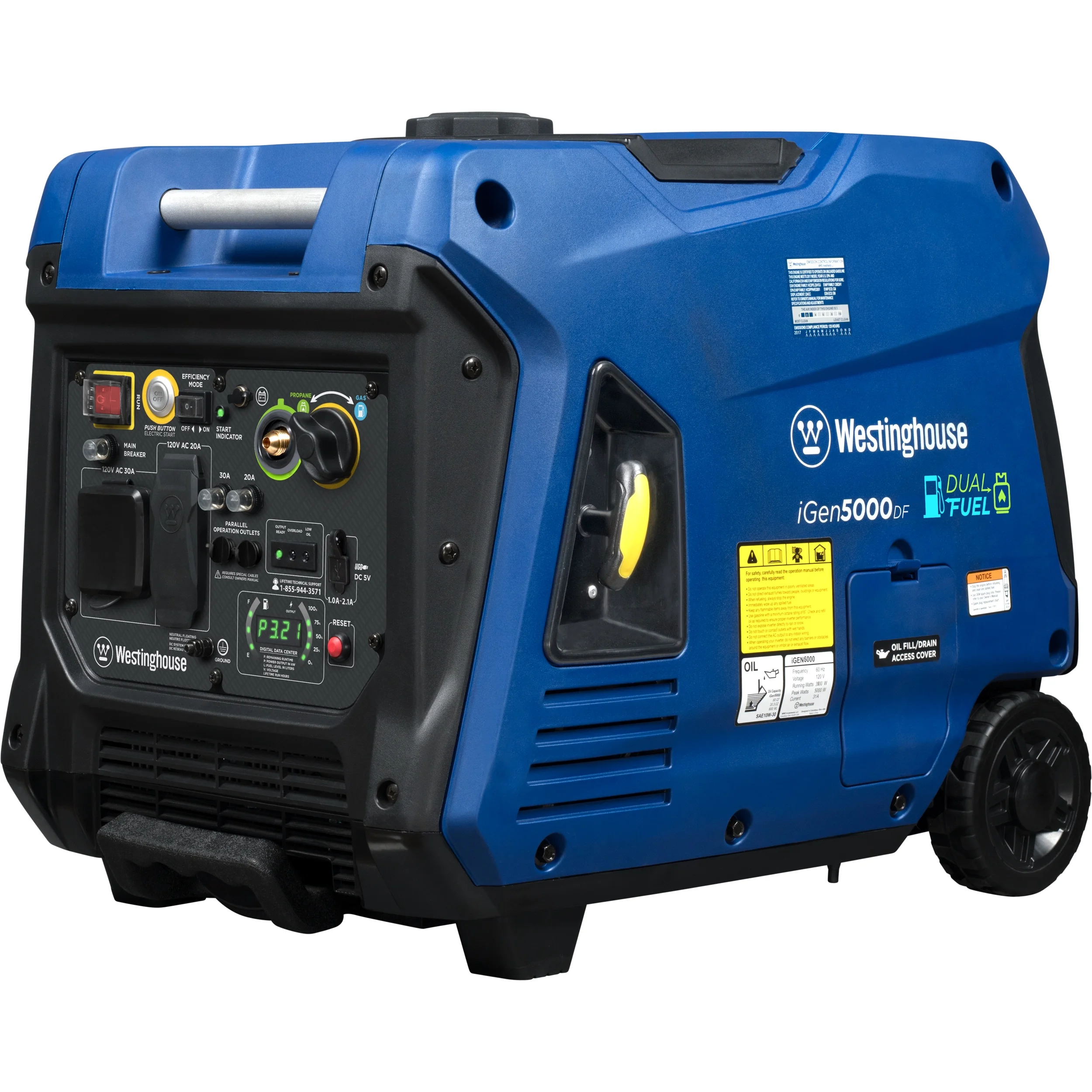 Westinghouse 5000 Watt Electric Start Dual Fuel Portable Inverter Generator with RV Outlet
