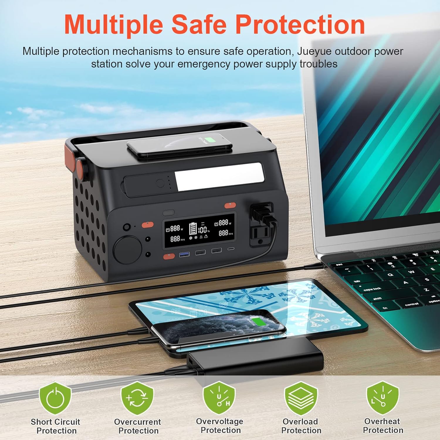 Portable Power Station, 80000mAh/296Wh Outdoor Generator with AC Outlet/DC Ports/USB Ports, Jueyue 300W Backup Battery Pack Power Supply for CPAP Outdoor Camping Adventure Load Trip Emergency