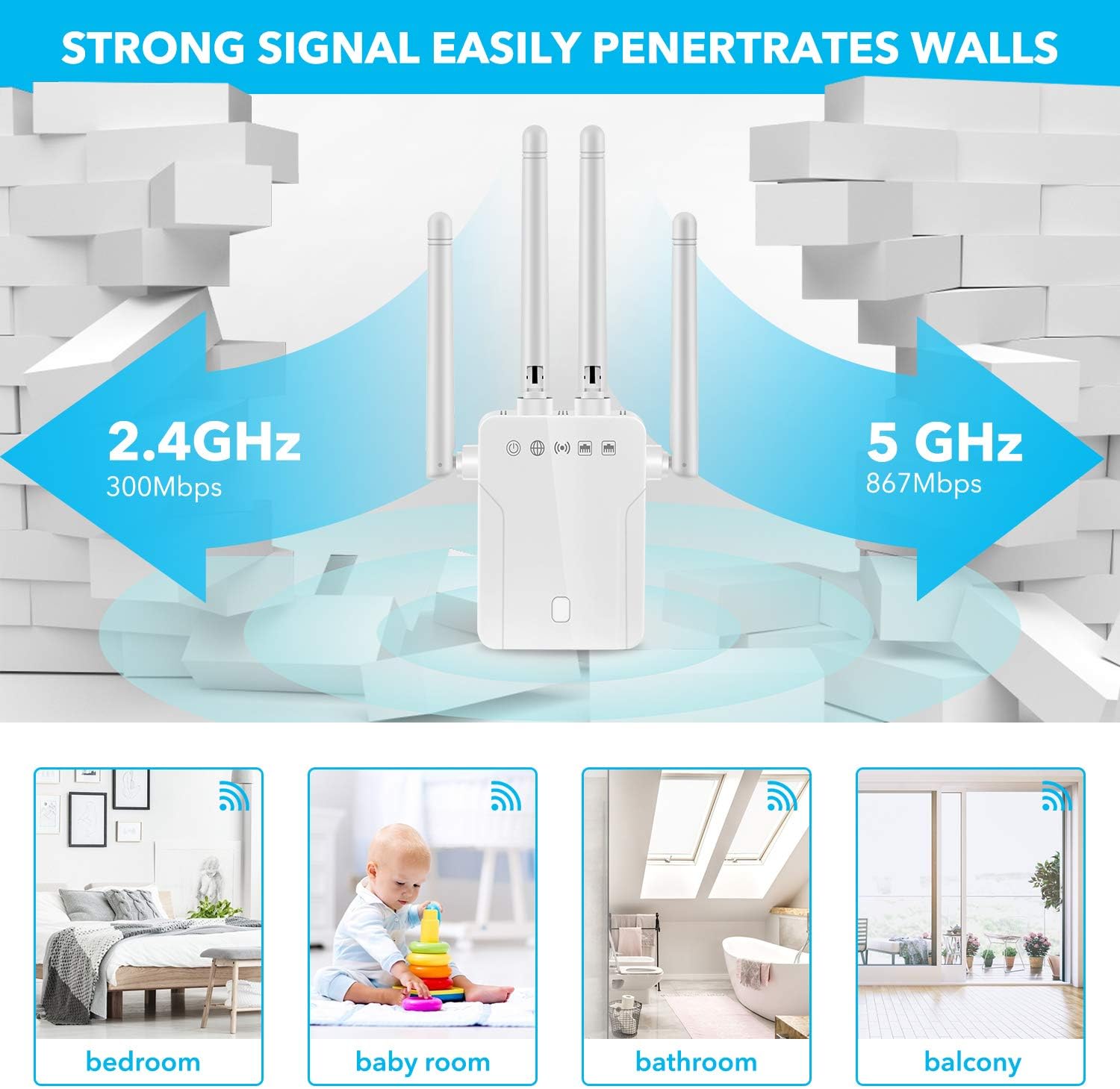 2022 WiFi Range Extender, 1200Mbps WiFi Signal Booster up to 5000sq.ft, Internet Booster for Home, Wireless Internet Repeater WiFi Signal Amplifier with Ethernet Port Pack of 2