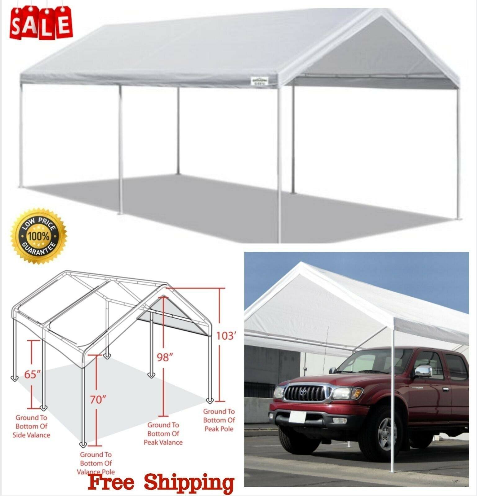10x20 ft. Heavyduty Canopy Tent Steel Carport Garage Car Shelter Portable White
