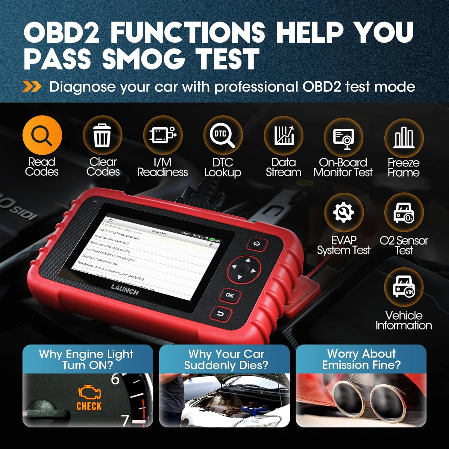 2022 Newest LAUNCH OBD2 Scanner CRP123X Elite Scan Tool, Car Diagnostic Scanner for ABS SRS Transmission Engine with AUTO VIN, Lifetime WiFi Free Update, Battery Test,Android 7.0, 5''Touch Screen