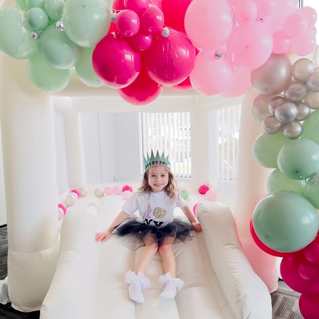 Small White Bounce House with Slide, Mini Indoor Bounce House Castle for Kids Aged 2-6, Outdoor Inflatable Jump House with UL Blower for Family Backyard Toddler Birthday Party