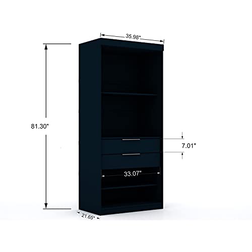 Manhattan Comfort Mulberry 2.0 Corner Wardrobe Closet with Drawers, Hanging Rods and Adjustable Shelves, Free Standing Semi Open Sectional Design for Bedrooms & Dressing Rooms, 2 Piece Set, White