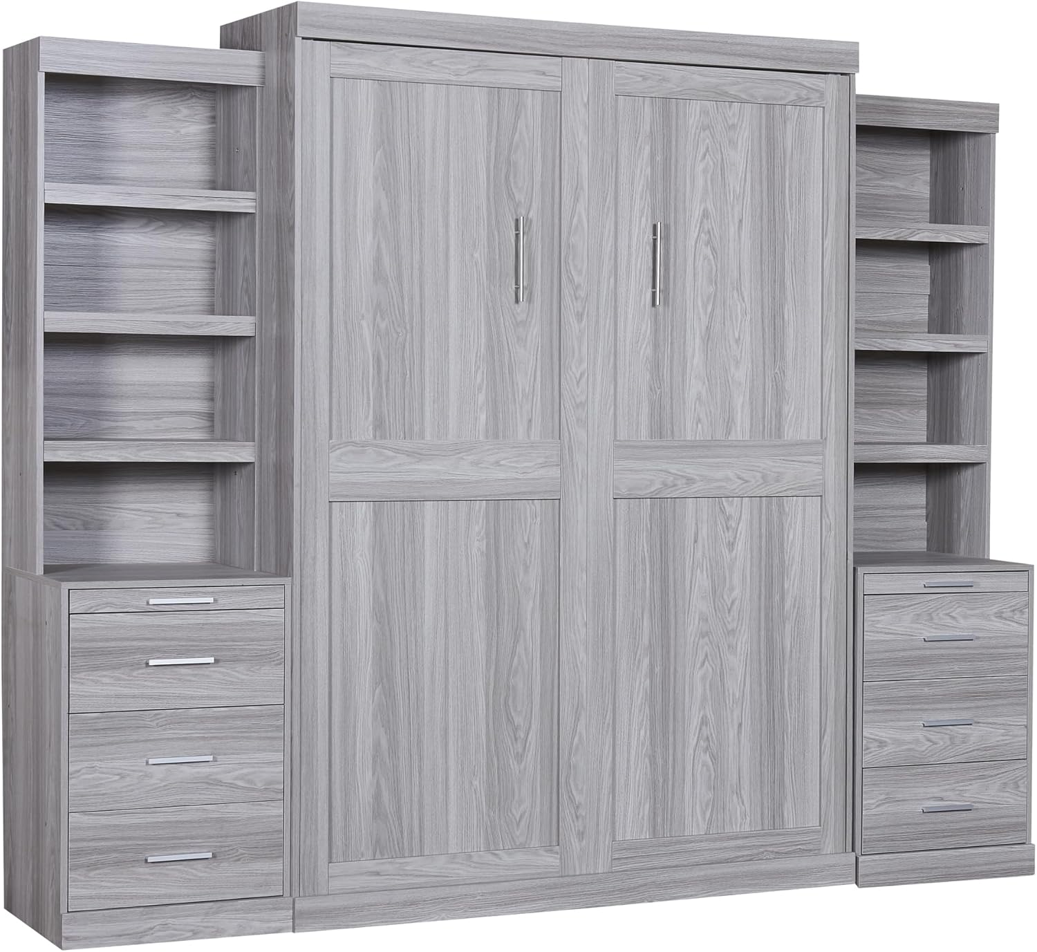 Harper & Bright Designs Full Size Murphy Bed, Wood Full Murphy Bed with Storage Shelves and Drawers, Gray
