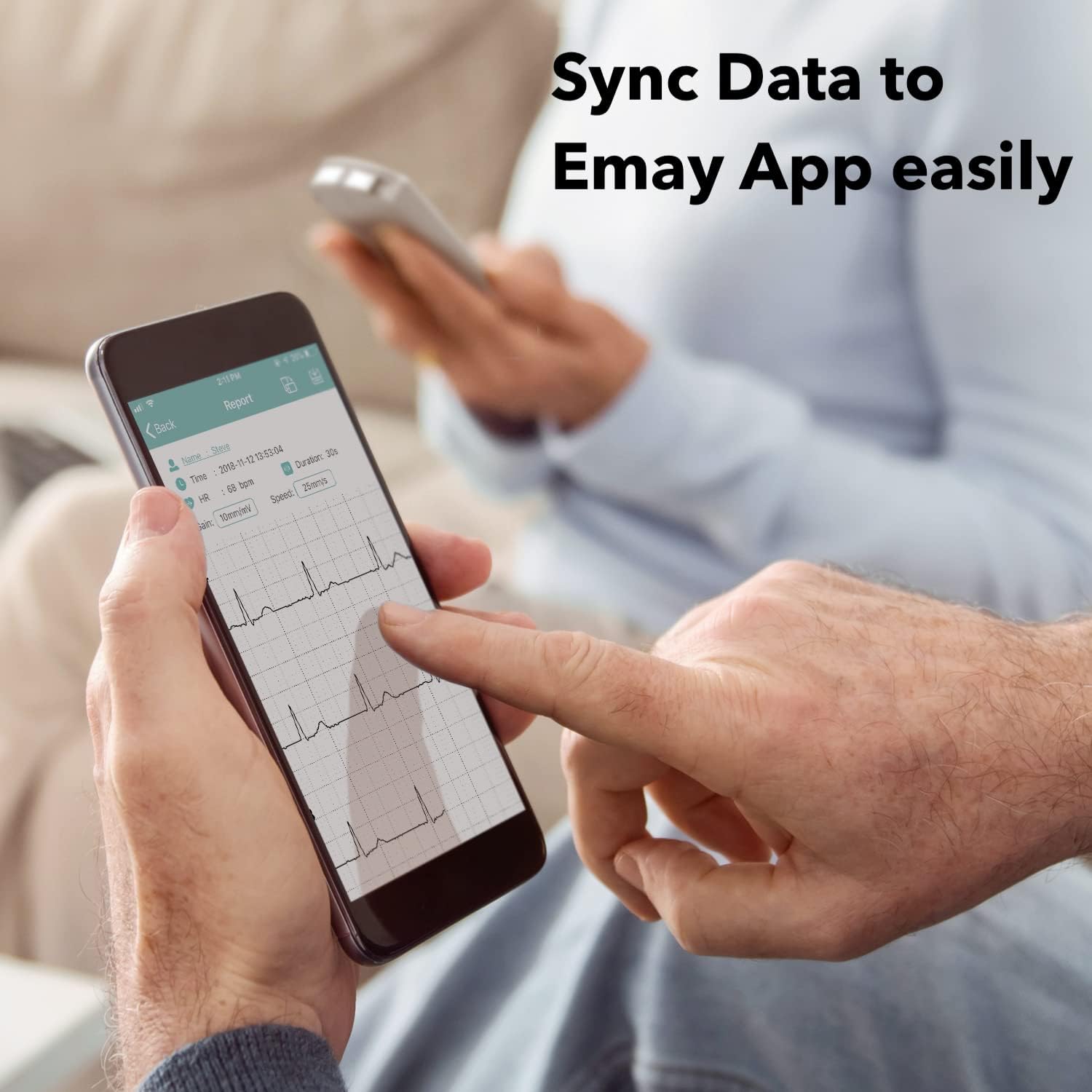 EMAY Portable ECG Monitor | Record ECG and Heart Rate | Compatible with Smartphone and PC (Grey)