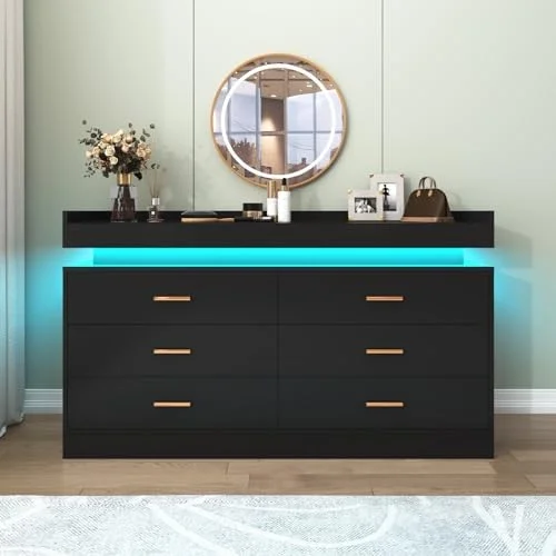 YZboomLife 9 Drawer Dresser with LED Light  Modern Chest of Drawers for Closet  Wide Drawer Organizer Cabinet for Bedroom  Living Room  Entryway  Hallway(9 Drawer White)
