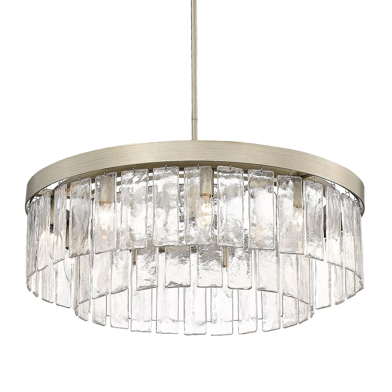 Ciara 9-Light Chandelier in White Gold with Hammered Water Glass