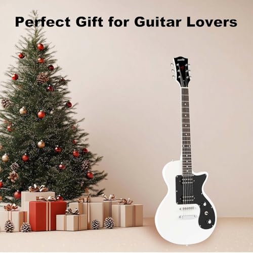 MLP-1 39 Inch Electric Guitar Kit, Beginner LP Full Size Solid Body Electric Guitar With HH Pickups, Gig Bag, Amplifier, Strap, Cable, Picks, String (White)