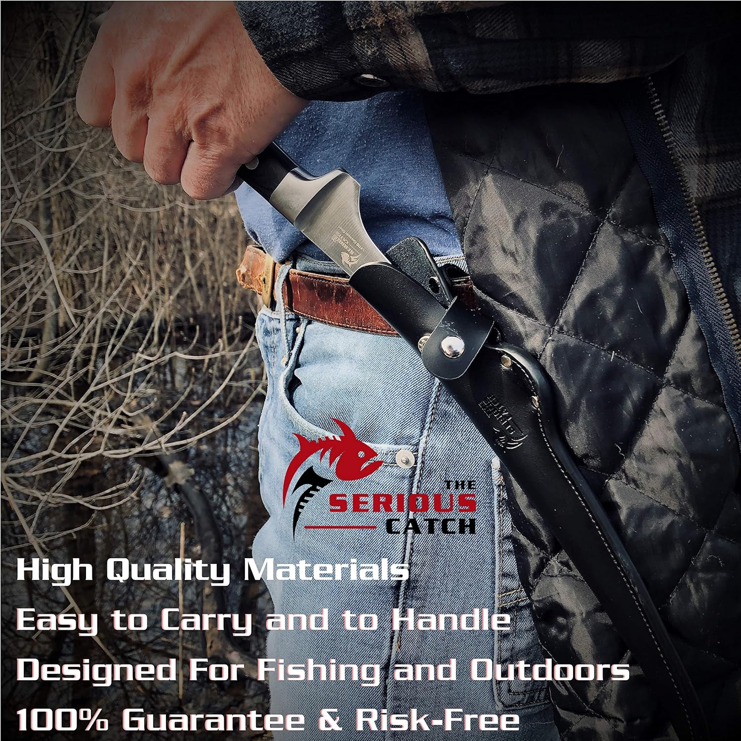 The Serious Catch 7-In Fish Fillet Knife With Sheath - Premium German High-Carbon Steel - Leather Sheath Ideal for Indoors and Outdoors - Use to Fillet Fish and Meat