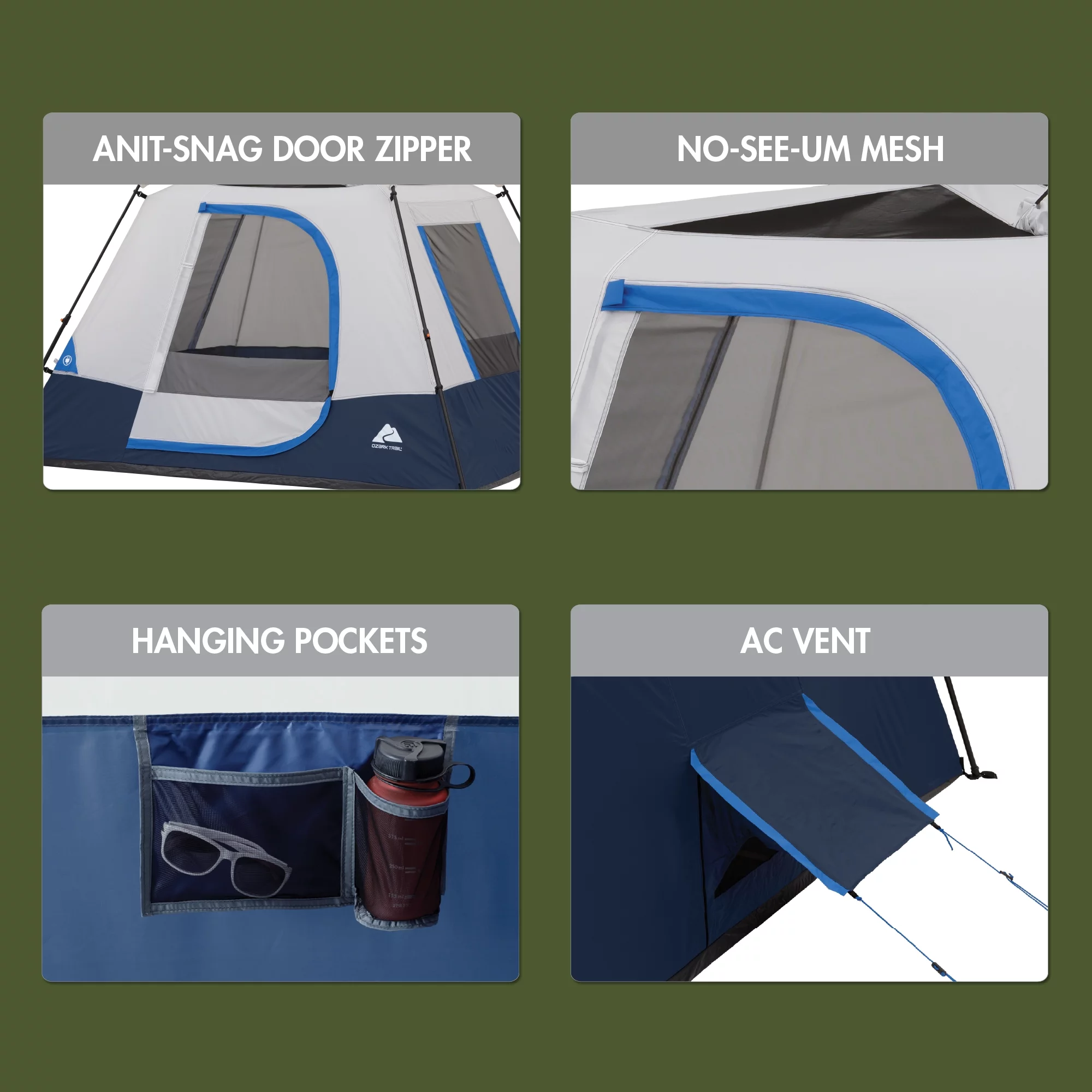 Ozark Trail 4-Person Instant Cabin Tent with LED Lighted Hub