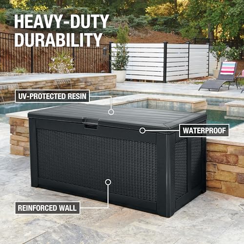 Rubbermaid Extra Large Resin Outdoor Storage Deck Box (134 Gal), Weather Resistant, Gray, Deck Organization for Home/Backyard/Pool Chemicals/Toys/Garden Tools/Porch/Patio Cushions