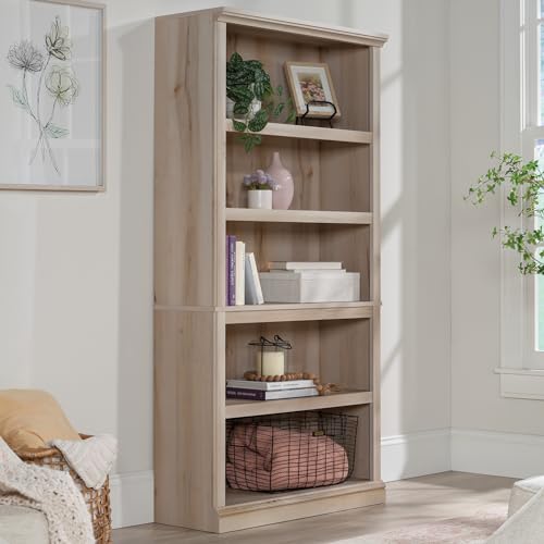 Sauder 5 Tier Book Shelf Wooden Bookcase Multipurpose Bookshelf for Home Office, Living Room, in Chalked Chestnut