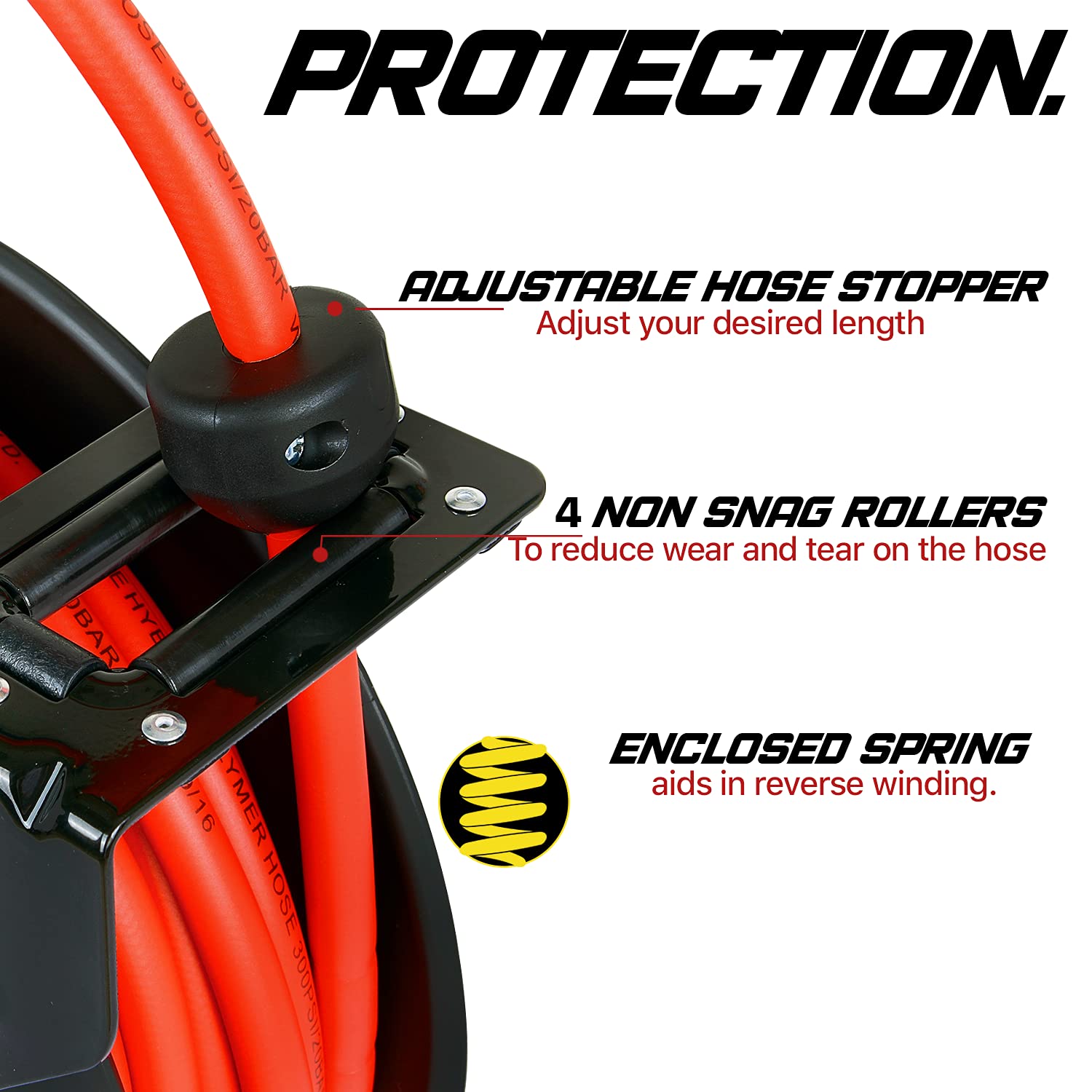ReelWorks Air Hose Reel Retractable 3/8" Inch x 50' Foot Hybrid Polymer Hose Max 300PSI Polypropylene Drum Construction