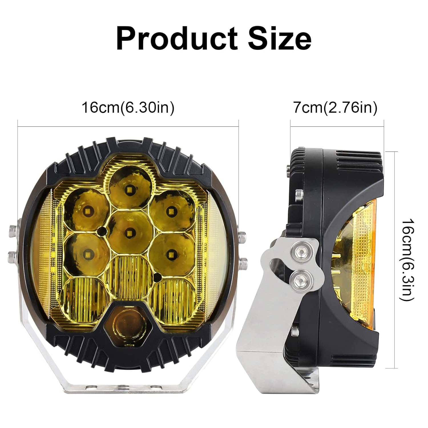 JoaSinc 7 Inch 90W Side Shooter Led Light Pod LED Light Bar Yellow Lens Combo Spot Flood Off Road Amber Fog Lights Driving Lamp IP67 Waterproof for Truck SUV ATV Car Boat