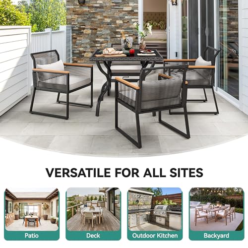 YITAHOME Patio Dining Chairs Set of 4, Outdoor Wicker Furniture Dining Chairs, All-Weather Rattan Conversation Chairs with Wood Armrest and Soft Cushions for Backyard Deck (Black+Light Gray)
