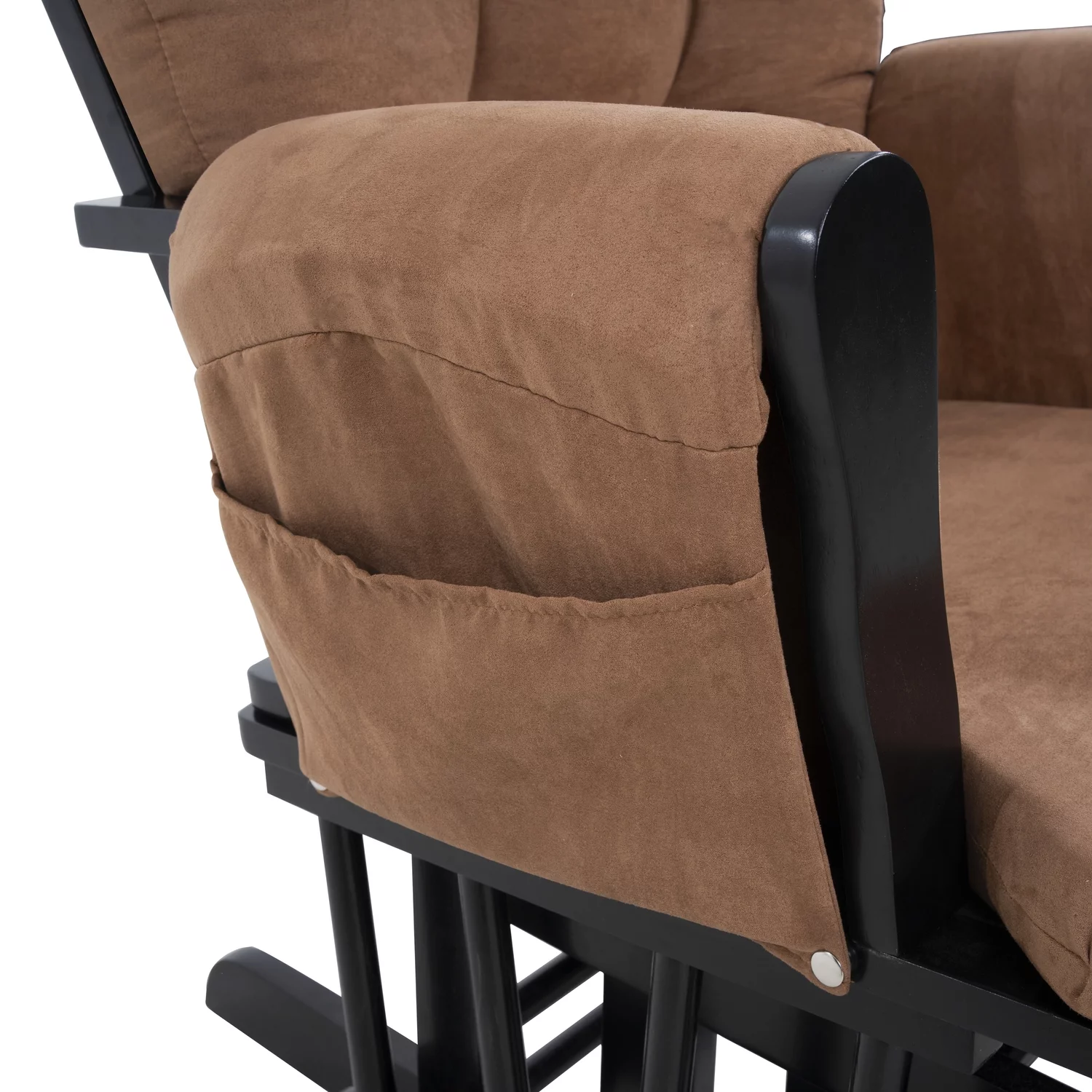 Nursery Glider & Ottoman Sets, Reclining Swivel Glider Rocker with Ottoman, Nursery Rocking Chair for Baby Room, Upholstered Nursery Recliner Glider with Ottoman, Padded Arms - Chocolate, Black