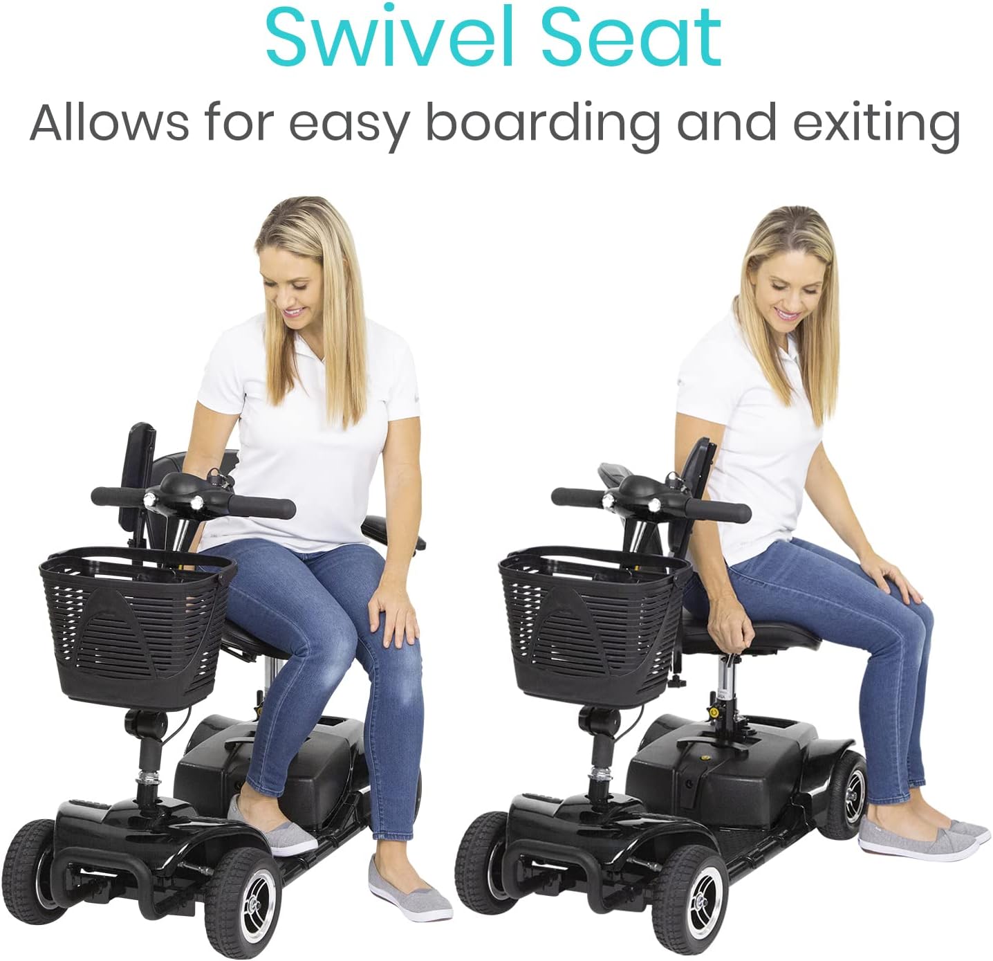 Vive 4 Wheel Mobility Scooter - Electric Powered Wheelchair Device - Compact Heavy Duty Mobile for Travel, Adults, Elderly - Long Range Power Extended Battery with Charger and Basket Included