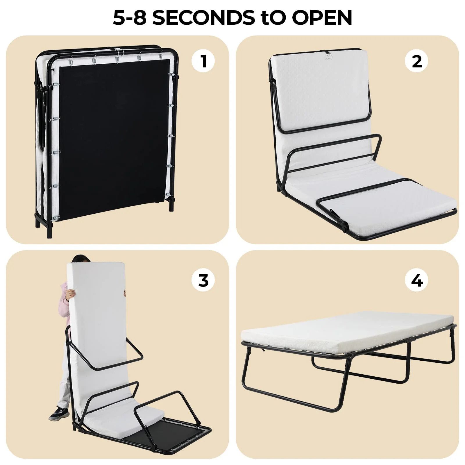 Pirecart Folding Bed,Rollaway Bed with Mattress for Adults, with Memory Foam Mattress, 75" x 31"x14"