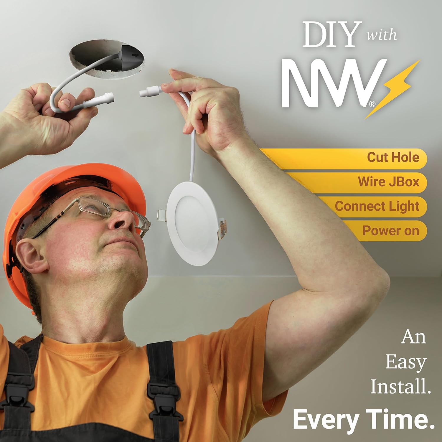 NUWATT 4 Inch 2 HOUR FIRE RATED Baffle LED Recessed Lighting, 27K/30K/35K/40K/50K 5CT Selectable, Dimmable, 900LM, IC Rated, 4in Anti-Glare Wafer Lights, Wet Rated Downlight, No Tenmat Needed. 6 Pack