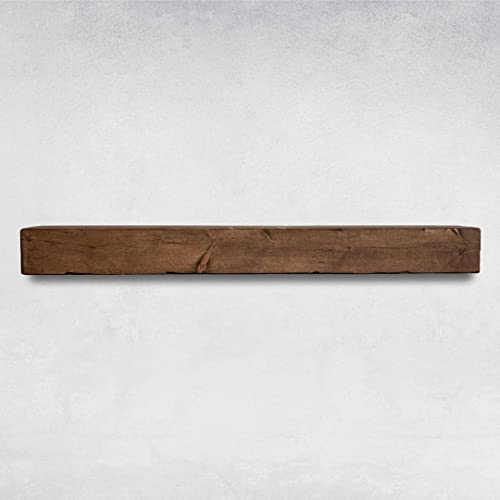 Fireplace Mantel, Rustic, Shelf, Floating Mantle, Real Wood, Beam, URBANDI (Brown, 60Lx6Hx8D)