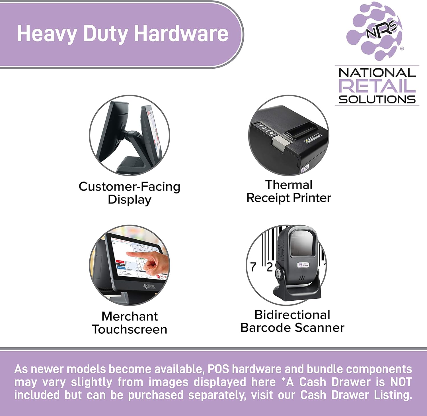 NRS LITE Cash Register for Small Businesses (USA ONLY) - POS System Bundle Includes - Merchant Touch Screen Monitor with Customer-Facing Display, Barcode Scanner & Thermal Receipt Printer