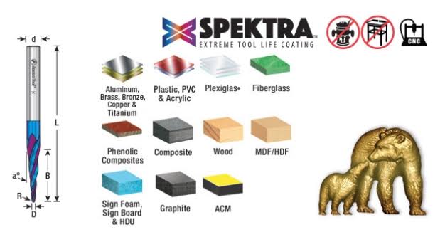 Amana 46280-K CNC Spektra 2D/3D Carving 6.2 Deg Tapered Angle Ball Nose x 1/32 D