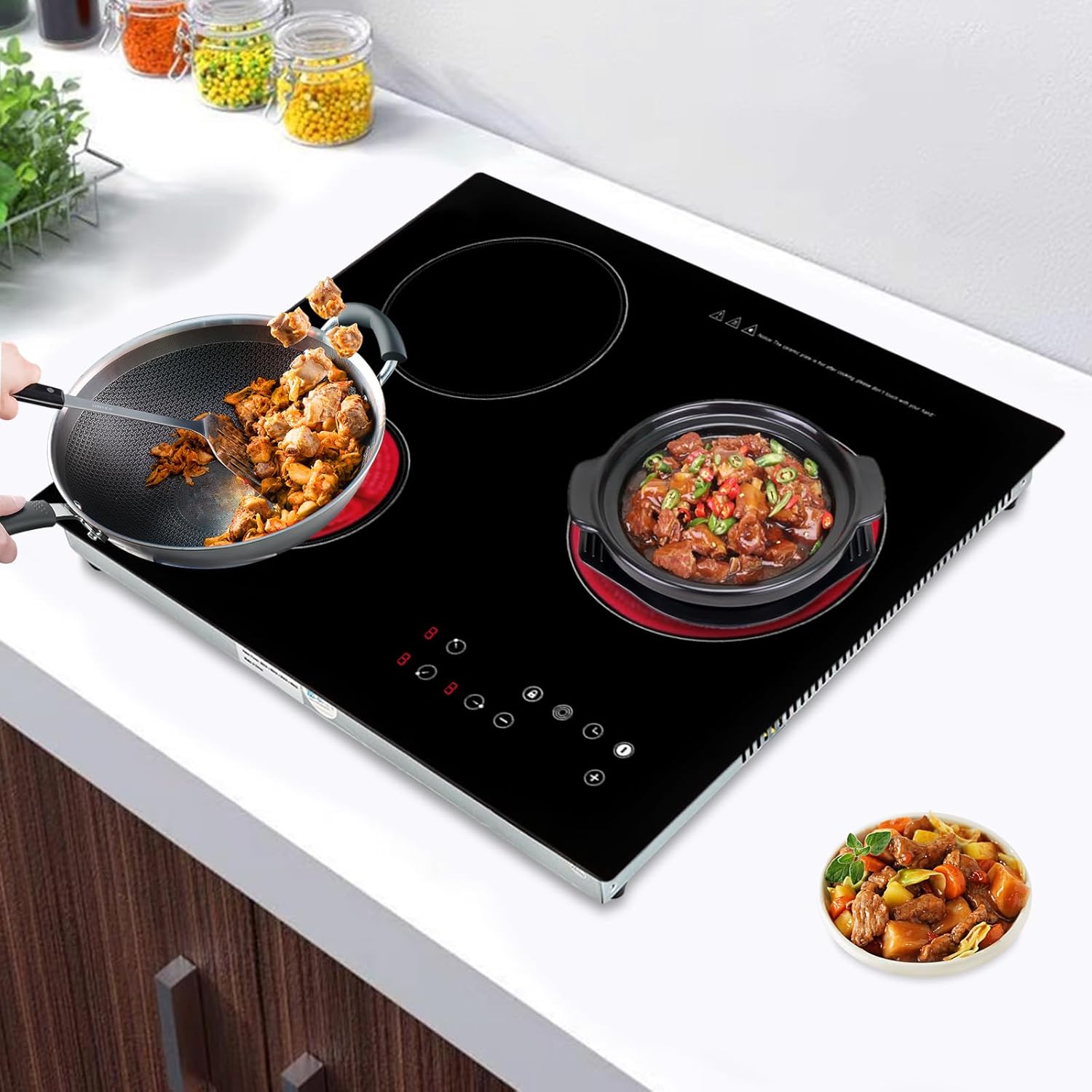 3 Burner Electric Cooktop 110v, 23 Inch Portable Electric Stove Cooktop with LED Display, Child Safety Lock and Timer, 2600W 9 Power Level Electric Ceramic Built-in Cooktop (No Plug)