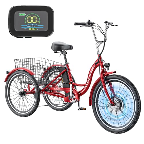 MOONCOOL Electric Tricycle Trike for Adults 350W 36V Removable Battery 24/26 Inches 7 Speeds 3 Wheels Electric Bikes Bicycle for Adults, Three Wheel Electric Cruiser Tricycle