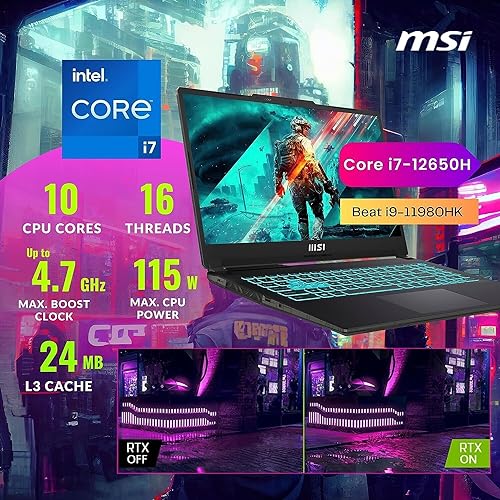 MSI Cyborg 15 Gaming Laptop, 15.6" FHD 144Hz Display, Intel Core i7-12650H, NVIDIA GeForce RTX 4060, 32GB DDR5 RAM, 1TB SSD, Webcam, Backlit Keyboard, Wi-Fi 6, Windows 11 Home, Translucent Black