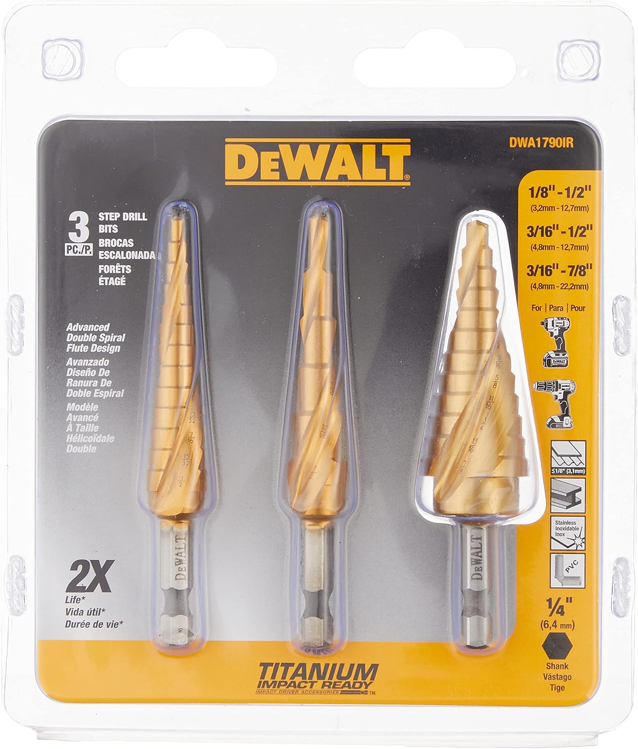 DEWALT Step Drill Bit Set, 3-Piece (DWA1790IR) Pack of 2