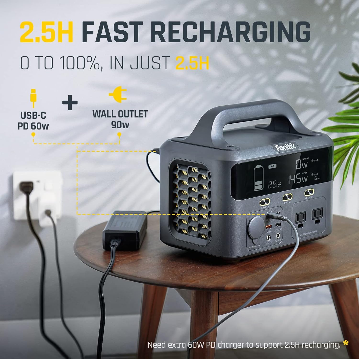 Fanttik Portable Power Station EVO 300, 299Wh Backup Lithium Battery with Ultra Large Digital Screen, 2 AC 110V/300W(Peak 600W) Pure Sine Wave Outlets, Solar Generator (Solar Panel Not Included) for Outdoors Camping Travel Hunting RV Home Emergency