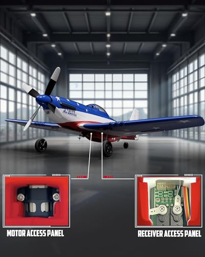 VOLANTEXRC RC Plane, 4 Channel Remote Control Airplane Fighter RTF with 6-Axis Gyro, 3 Modes & Aerobatics Easy to Fly, 2.4GHz Radio Controlled Aircraft for Beginners, Boys & Adults, P51D Mustang, Red