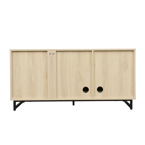 Rattan Sideboard Buffet Cabinet, 2 Tier Rattan Storage Cabinet with 3 Doors & Metal Legs,Wood Shoe Cabinet Storage,Accent Console Table Cabinet for Living Room Kitchen Hallway Entryway