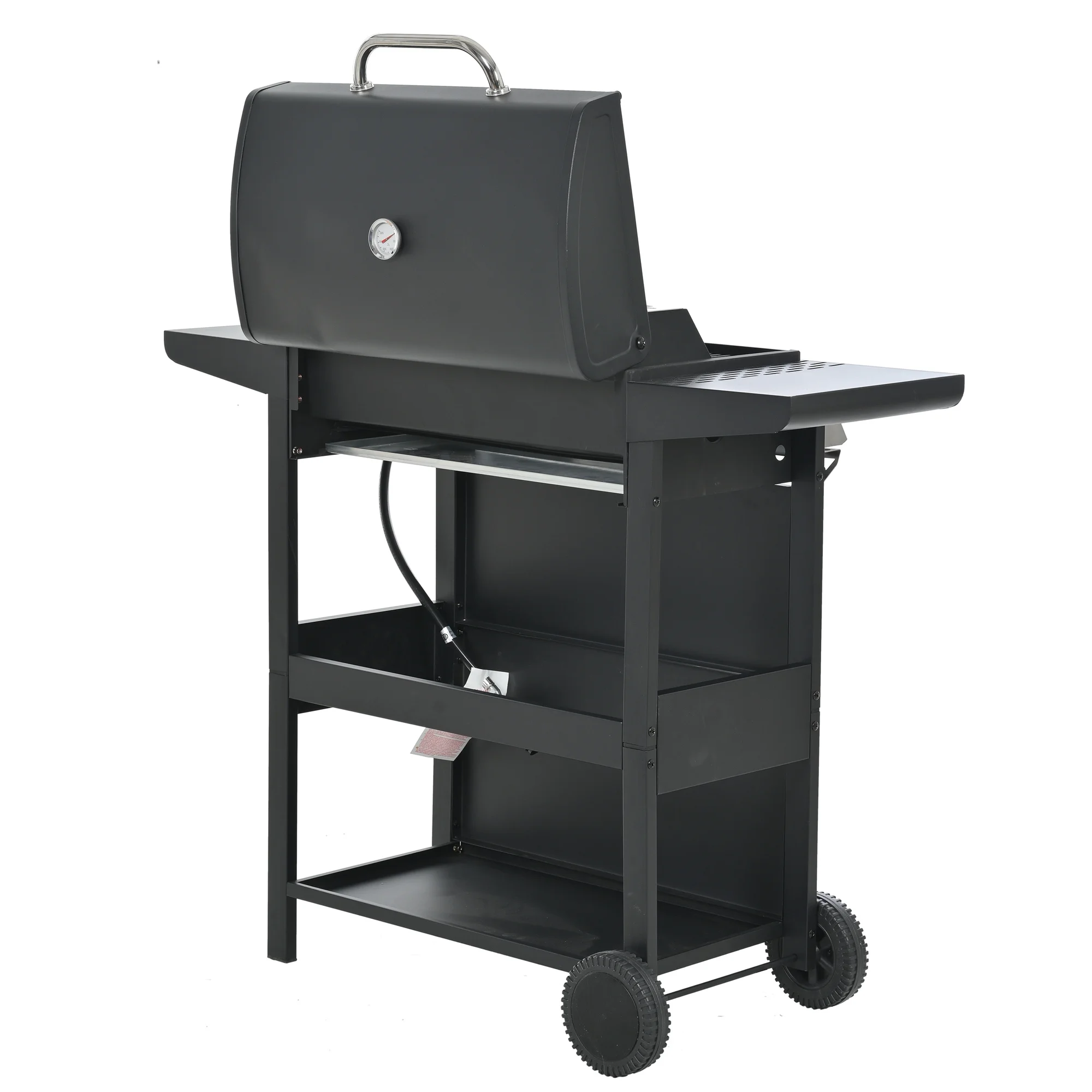 Highsound 3 Burner BBQ Propane Gas Grill with Side Burner, Stainless Steel 37,150 BTU Patio Garden Barbecue Grill with Thermometer, Black
