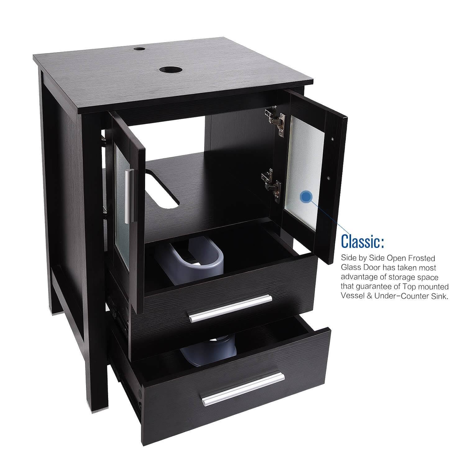 Puluomis 24 inch Bathroom Vanity Combo Modern MDF Cabinet, Dark Brown Fixture Pedestal Cabinet, Black