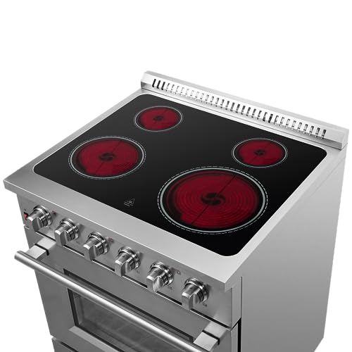 Forno Galiano Full Electric 30" Inch. Freestanding Range and Oven with 4 Radiant Elements Ceramic Glass Cooktop - 4.32 Cu.Ft. Stainless Steel Convection Oven with Air Fryer Kit