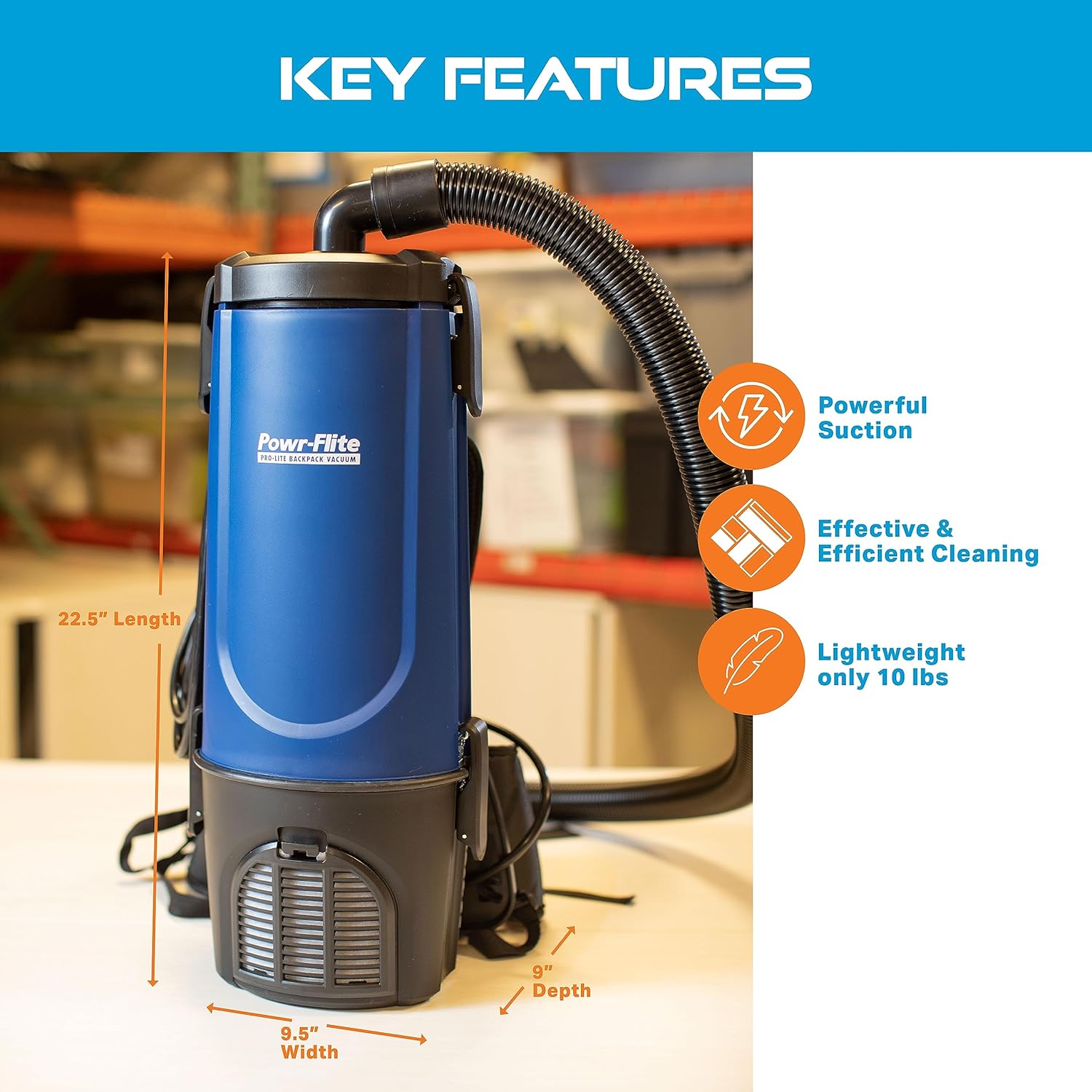 Powr-Flite Pro-Lite Backpack Vacuum Commercial Grade 4-Quart Canister Vacuum Cleaner, Portable Vacuum with Tool Kit, BP4S