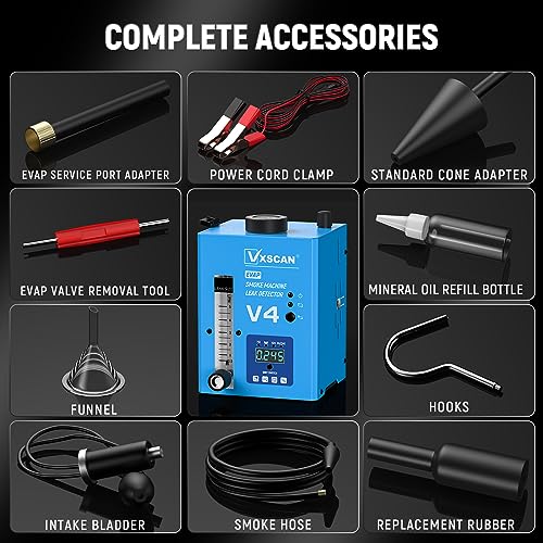 Automotive EVAP Smoke Machine Leak Detector V4, Vacuum Leakage Tester with Digital Pressure Gauge & Air Flowmeter, Fuel Pipe Diagnostic Tester for All 12V Cars, Motorcycles, Trucks, Boats, ATVs
