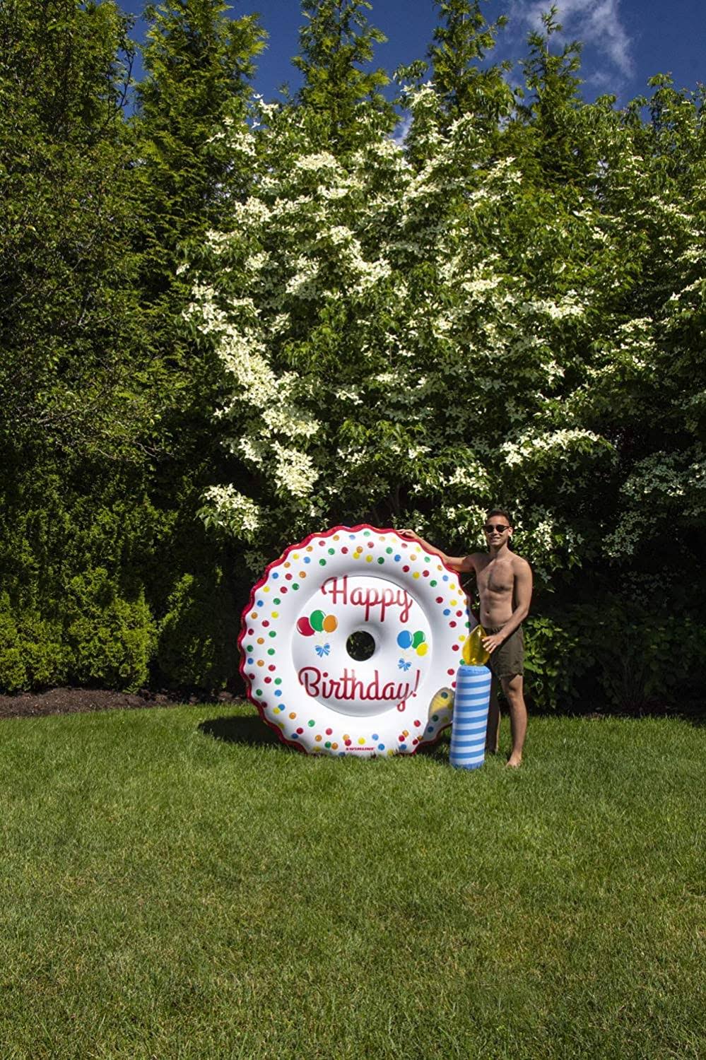 Swimline LED Birthday Cake Inflatable Pool Island