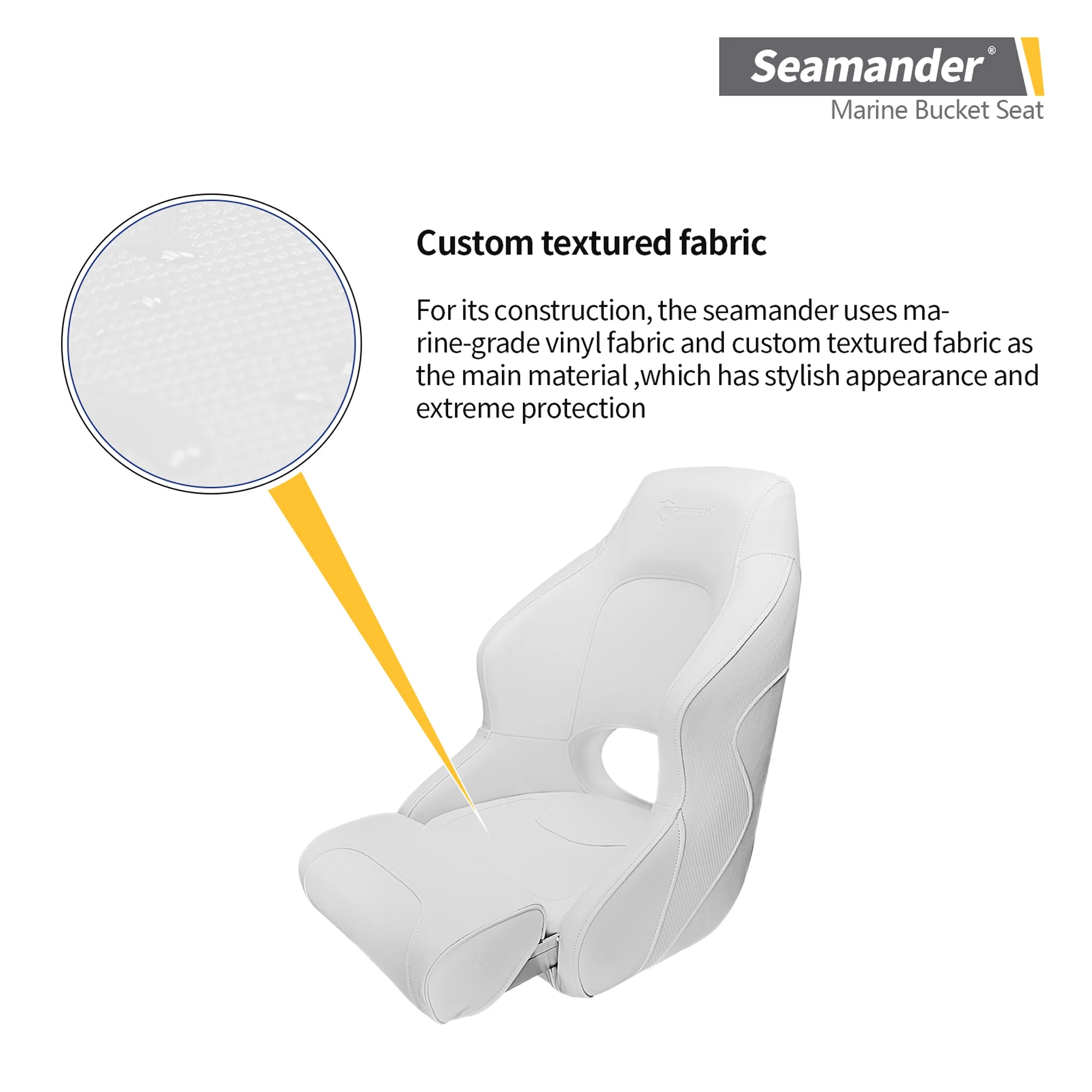 Seamander S1043 series Pontoon Furniture Bucket Seat, Captain Seat, Colors Solid White