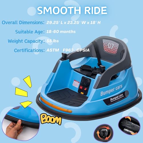12V 3-Speeds Electric Ride On Bumper Car for Kids & Toddlers 1.5-6 Years Old,Ride on Bumper Car Remote Control,LED Lights, Bluetooth & 360 Degree Spin, Hot Pink