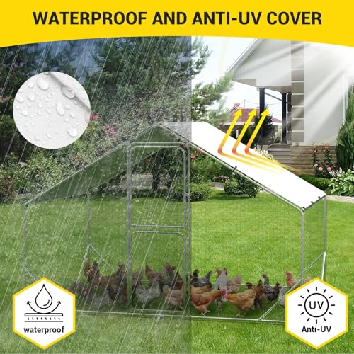 Large Metal Chicken Coop, Walk-in Poultry Cage, Chicken Run Pen House with Reinforcement & Waterproof & Anti-Ultraviolet Cover Chicken Coop Run with Lockable Doors for Outdoor 9.8 x 13.1 x 6.6ft