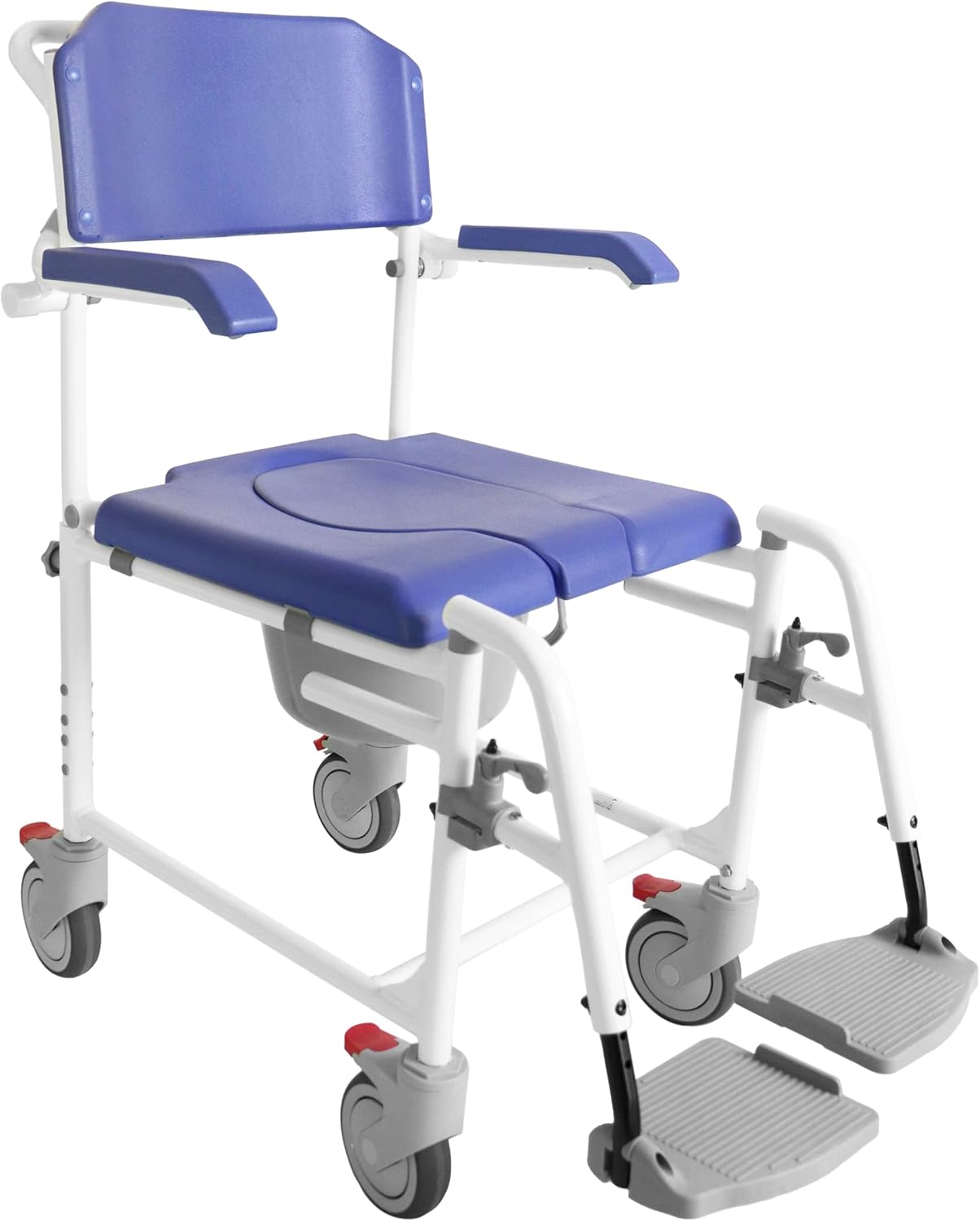 KMINA PRO - Shower Commode Wheelchair with 4 Lockable Wheels for Elderly, Rolling Shower Chair, Adjustable Shower Wheelchairs for Adults, Shower Wheelchair for Inside Shower Blue