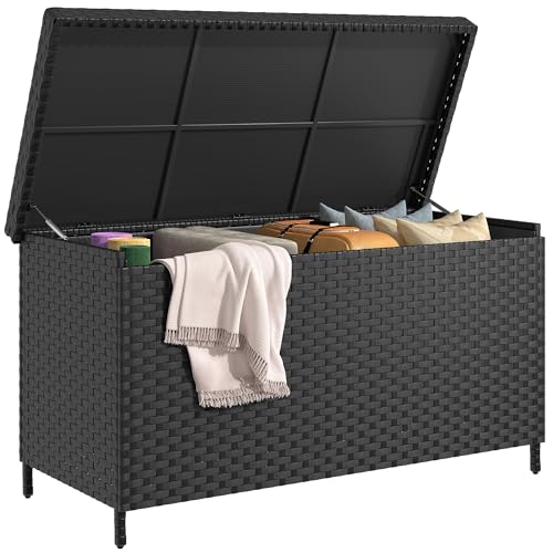 YITAHOME 230 Gal Outdoor Storage Box, XXL All-Weather Wicker Deck Box for Patio Furniture, Cushions, Pool Accessories and Garden Tools - Black