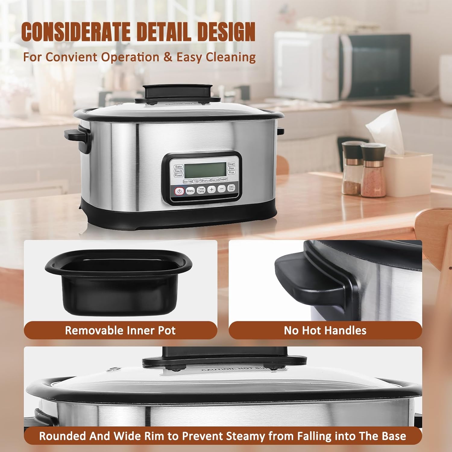 6.5Qt 11-in-1 Multi Cooker, Digital Programmable Slow Cooker, Sous Vide, Rice Cooker, 1500W Timer&Temp Control,Dishwasher Safe Lid&Nonstick Inner Pot