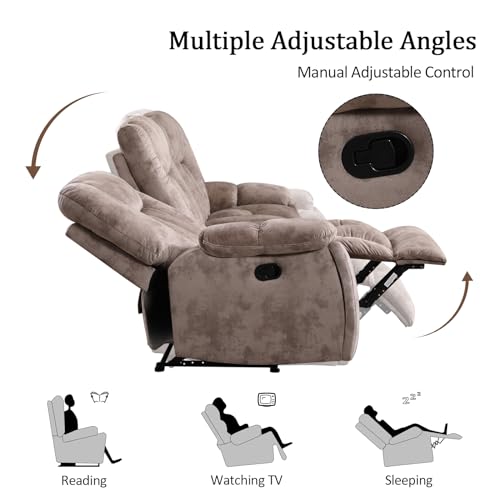 CANMOV Manual Recliner Sofa-Soft Fabric Reclining Living Room Set Loveseat Massage Heated Recliner Couch with Cup Holders, Side Pocket for Adults Elderly Apricot